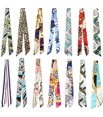 Lot De 16 Foulards En Satin 90x4cm - Accessoire Sac à Main, Cheveux, Cou - Imitation Soie Haute Qualité