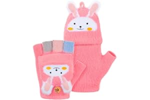 MELLIEX Mitaine Enfant, Flip Top Gants Enfant Hiver, Chaudes Moufles Demi-Doigts, Tricotés Gants sans Doigts pour Garçons Filles 5-10 Ans