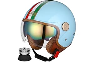 STRTG 3/4 Casco Moto Casco Aperto Casco Moto Mezzo Casco con Visiera Parasole Retro Vintage Style Vespa Casco Jet per Uomo Donna Moto Casco DOT/ECE Approvato