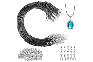 Fizdoqg 60 Stück Lederbänder für Ketten 50cm Lederband Kette mit Verschluss 2mm Lederband Halskette Schwarz Ketten Lederbänder für DIY Basteln, 30 Lederband Kette, 30 Anhängerschlaufe Ösen