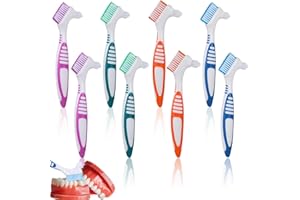 Classicseali 8pcs Denture Toothbrush,Denture Brushes, Multi-Layer Bristles, Double-Sided Retainer Cleaning Brushes, for Dentures Care, Blue, Purple, Green, Orange