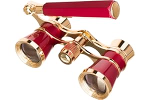 Levenhuk Broadway 325E 3x25 Gafas de Ópera – Prismáticos de Teatro Clásicos, Compactos, Ligeros y Elegantes con Mango Telescópico Ajustable, Color Rojo