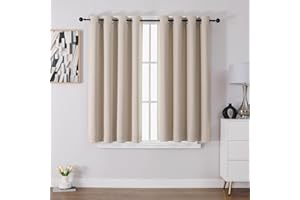 CUCRAF Blackout Curtains for Bedroom Beige Curtains 54 Inch Drop 2 Panels, Thermal Curtains for Living Room, Eyelet Black Out Curtains as Soundproof Room Dividers W46 x L54