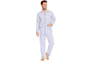 Amaxer Pyjama Deux pièces en Coton - Ensemble Pyjama - Ensemble Maison à Manches Longues avec Poches - Pantalon de Pyjama à Cordon Coulissant