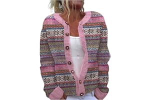 GENERIC Christmas Cardigan Sweaters for Women Vintage Funny Xmas Printed Knit Coat Cute Button Long Sleeve Fall Winter Jackets Christmas Women's V-Neck Cardigans Casual Knitted Sweater Printed Cardigan