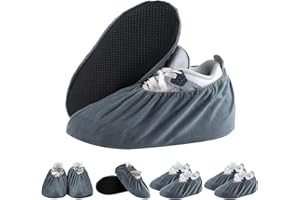 MOOSONO 4 Paare Schuhüberzieher Mehrweg, Überzieher Schuhe Waschbar mit Rutschfester Sohle Überschuhe für Schuhe Für die Hausreinigung, Teppichschutz Für die meisten Erwachsenen, Grau
