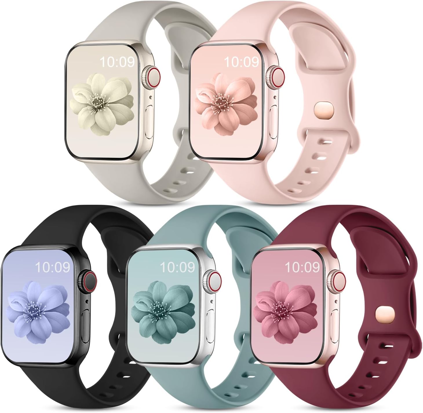 CeMiKa 5 Pack Straps Compatible for Apple Watch Strap 38mm 40mm 41mm 42mm 44mm 45mm 46mm 49mm, Soft Silicone Sport Band for iWatch Series 11 10 9 8 7 6 5 4 3 2 1 SE SE3, Women Men