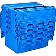 5x New 80 Litre Blue (Not Recycled) Plastic Storage Boxes Crates Totes with Lids - Industrial Strength Stack and Nest Containers