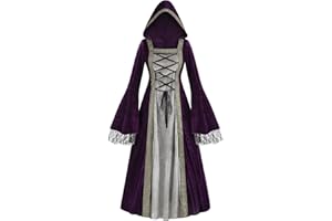 maxToonrain Medieval Costume for Women with Hooded，Adult Vintage Velvet Victorian Renaissance Dress Cosplay Party Halloween Costumes for Womens