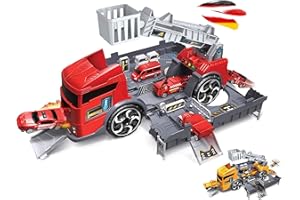 HSP HIMOTO 2in1 LKW mit integriertem Parkhaus, Spielzeug-Set im wunderschönen Design, leicht zu transportieren für Ihre Kinder, Autos, Hubschrauber und Baustellfahrzeuge…