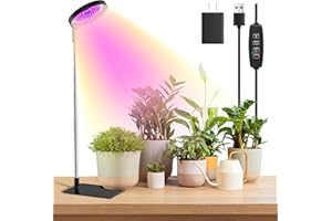 YUYMIKA LED Luci per piante da tavolo, luce per da interno 6000K con timer 3/9/12H, 10 livelli di luminosità, 3 modalità di luce, per piante da interno a spettro completo (480-1-nero) (nero)