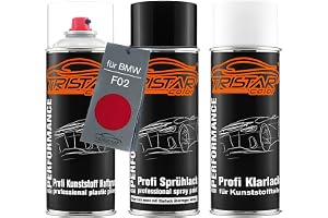 TRISTARcolor Billack sprayset för plast för BMW F02 Japanrot | Set med sprayburkar för stötfångare/plast, plastprimer + basla