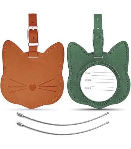 Bagagelabels, 2 Pack PU lederen bagagelabels Privacybescherming Grappige kat