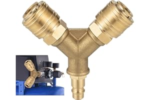 HUIGULI Druckluftverteiler Druckluftweiche 2-fach mit 2 Kupplungen, NW 7.2 1/4 AG Luftschlauch Schnellkuppler Verteiler, Druckluftweiche mit Außengewinde, Messing Druckluft Verteiler, Luftweiche Y Verteiler
