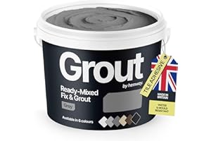 HEMWAY Grey Ready Mixed Grout & Fix | Floor, Wall & Tile Adhesive | Water-Resistant, Anti-Mould, Easy to Use & Fast-Drying | Suitable as Kitchen, Bathroom Tile Grout - 4.5 Kg / 2.5 L Grey Grout