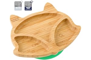 bamboo bamboo Baby Teller Kinderteller, Kindergeschirr mit Saugnapf, Sugnapf Teller Baby ab 6 Monaten (Fuchs, Grün)