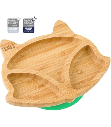 bamboo bamboo Assiette à ventouse en bambou pour bébé - Assiette à ventouse pour enfants et tout-petits - Assiette en bambou naturel non toxique pour aliments pour bébé qui reste au frais