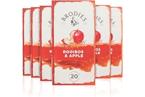 Brodies Rooibos and Apple Tag and Envelope - 6 Tea Boxes of 20 Tea Bags each (120 Tea Bags) - Infusion of natural nutty tase combined with the flavour of Apple. Caffeine Free