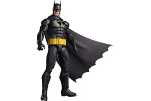 Mattel DC Batman 30 cm actionfigur med 7 rörliga leder | Svart dräkt med gult bä och tygcape, stor superhjälteleksak, detaljrik design, JMD68