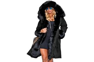 Aox Women Winter Faux Fur Hooded Coat Lady Warm Lined Thicken Parka Jacket Plus Size Outdoor Overcoat