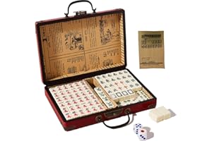 JETAINE Mini Chinese Majong Set, 144PCS Mahjong Tile Gathering Table Games Set, Mah Jong Game kit with Leather Carrying Case Box, Portable Majong Sets with 2 Dice for Travel Party Family