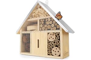 WILDLIFE HOME Hôtel à insectes - Naturel et résistant aux intempéries - Maison à insectes en bois naturel pour abeilles, abeilles sauvages, coccinelles et papillons, hôtel d'abeilles et aide à la