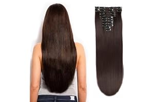 JIAMEISI 22" Long Straight Clip in Hair Extensions 180 Gram 12 PCS Hair Extensions Synthetic Fiber Full Head #2/33 Dark Brown/Dark Auburn Clip on Double Weft Hairpieces for Women