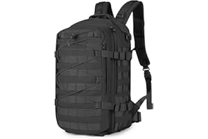 Explokit Tactical Backpack Military Rucksack 25L Molle Army Assault Pack Go Bag Water-repellent for School Travelling Hiking Hunting Camping Trekking (#02-Black)