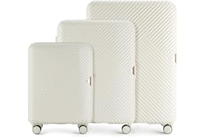 WITTCHEN Set di 3 valigie Trolley resistente in policarbonato 4 ruote girevoli TSA Combination Lock Set di bagagli bagaglio a mano Chiusura a combinazione TSA GL Style bianco