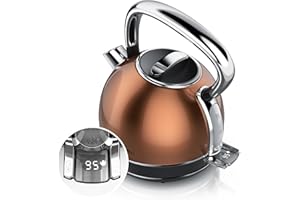 ‎ARENDO Arendo - Wasserkocher Edelstahl mit Temperatureinstellung - LED Anzeige mit Touch Panel - Wasserkessel Retro Vintage – 1,7 Liter – Warmhaltefunktion – Zwischenmessung – austauschbarer Kalkfilter