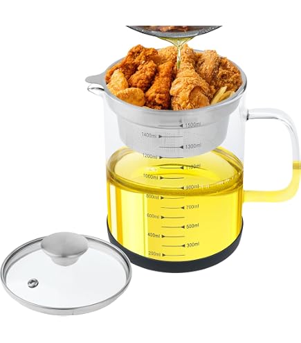 Ölsiebtopf 1,3 Liter – Fettkanne Mit Edelstahlsieb & Rutschfestem Griff, Ideal Zum Aufbewahren Von Frittieröl, Speckfett & Kokosöl