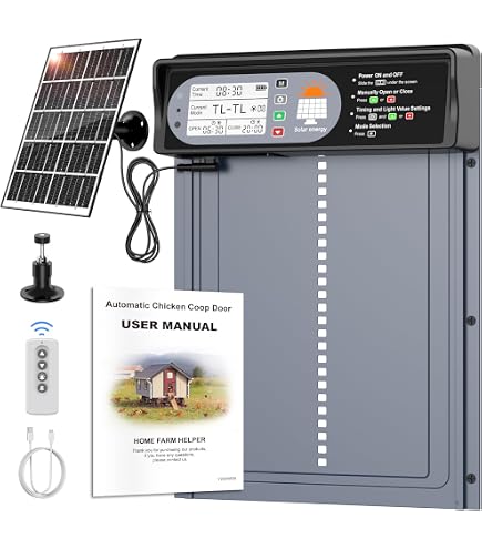 Produktbild von TGFIX Automatische Hühnerklappe Mit Solarpanel & Fernbedienung – LCD-Timer & Lichtsensor, Elektrische Hühnerstalltür Aus Aluminium, IP45, Einklemmschutz