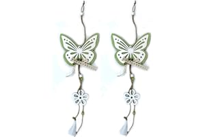 DARO DEKO Holz Hänger Schmetterling mit Schleife 45cm grün-weiß 2 Stück