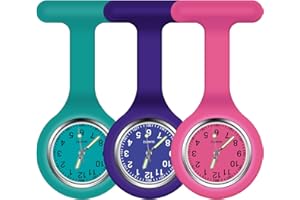 Vicloon Krankenschwester Uhren,3 Pcs Schwesternuhren mit Clip, Dehnbare Silikon Hülle, um Bruch zu Verhindern, Glow Pointer, Quarzwerk, Ansteckuhr für Krankenschwestern und Ärzte