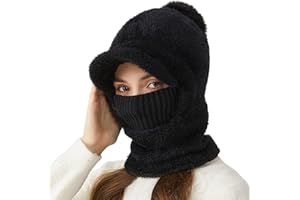 Rayson Cappello Maglia Donna Invernale Berretto con Scaldacollo Caldo 3 in 1 Antivento Cappelli con Pompon per Esterno