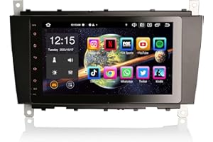 Erisin 8-Kern 4GB+64GB 8 Zoll Android 13 Autoradio Bluetooth GPS Navigation für Mercedes C/CLC/G Klasse W203 W463 Kabelloses CarPlay Android Auto WiFi DSP RDS DAB+ OBD2 USB FM Canbus Lenkradsteuerung