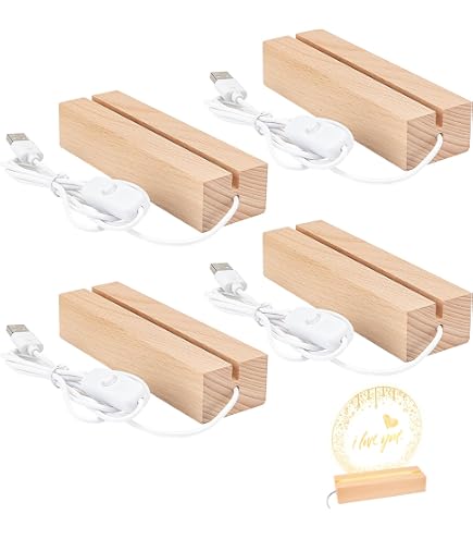 4 Socles Lumineux LED En Bois Vegena - Bases USB Pour Plaques Acryliques, Résine, Verre, Bijoux Et Décorations