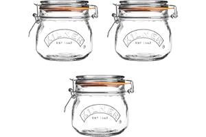 Kilner Set of 3 Round Clip Top Jars 0.5 Litre (3 x 500 ml) Airtight Glass Storage Jars for Preserving Jams Dry Foods Reusable