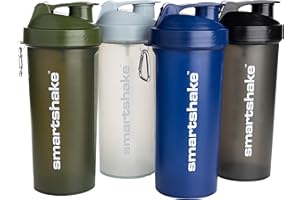 Smartshake Lite 4-Pack Protein Shaker Bottle 800 ml | 27 oz - Leakproof Screw-on Lid - BPA Free – Unisex - Mist Gray, Army Green, Black, Navy Blue
