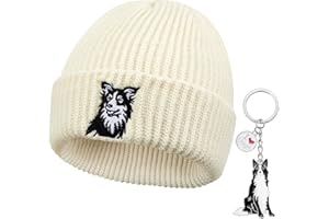 Geyoga Gorro y Llavero para Perros Border Collie Gorro de Invierno Bordado Unisex y Llavero de Metal para Perros Propietarios de Border Collie Hombres Mujer