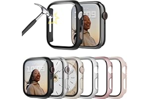 Lovmunia 6-Stück Hard Gehäuse mit Displayschutzfolie Kompatibel mit Apple Watch SE/6/5/4 44mm, Rundum PC Ultradünne Schutzhülle Eingebaut Kratzfest Gehärtetes Glas Schutzfolie für iWatch 44mm