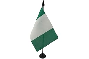 AZ FLAG - Nigeria Table Flag 4'' x 6'' - Nigerian Office Mini Banner 100% Polyester 15 x 10 cm - Mini Desk Flag with 10'' Pole and Black Plastic Base