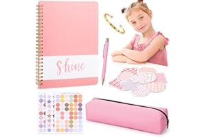 Eocoyar Pink DIY Journal Kit Scrapbook Kit Aesthetic Scrapbooking Supplies with Blank Grid Notebook Stickers Notes Pencil Case Supplies Journal Kit Girls Heart Record Journal Set for Kids Teen Women