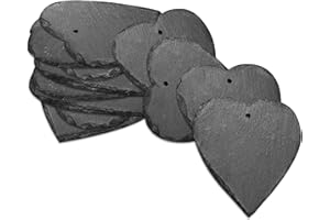 mtb more energy 12er Set Schiefer Schilder Täfelchen - 7 x7 cm - Herzform mit Loch - zum selbst Beschriften für Garten, Haushalt, Basteln, Geschenke