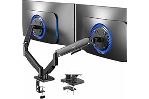 VIVO Podwójny uchwyt na monitor z regulacją wysokości, nachylenie, obrotowy, stojak pneumatyczny z przeciwwagą, ramię wspornika VESA pasuje do większości ekranów do 81.3 cm, Classic, STAND-V002O