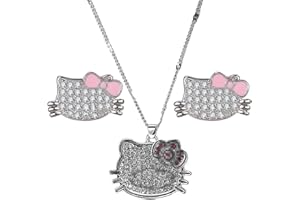 YULONGWU 3 Pezzi Gioielli Bambina Donna, Set di Gioielli Argento con Bracciale Gatto, Collana Gatto, Orecchini Gatto, Set Parure Gioielli Bambini, Set Gioiell per Donne e Ragazze Regalo di Compleanno