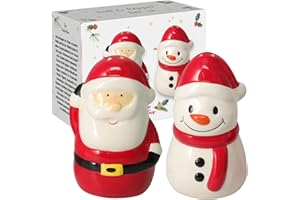 MIJOMA Set de salière et poivrière - Design élégant en porcelaine, résistant aux aliments, facile à remplir - Différents designs amusants et mignons au choix (Père Noël & bonhomme de neige, 2 pièces)