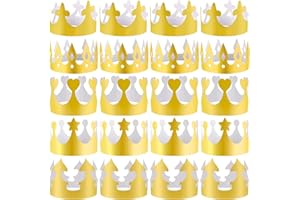 SIQUK 25 Pieces Paper Crowns Party King Crown Gold Paper Hats for Kids Adults Party and Celebration, Chic Style