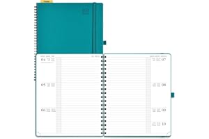POPRUN Agenda 2025 2026 Semainier 26,5 x 21,5 cm D'Août 2025 à Déc 2026, Planner Disposition Horizontale Scolaire 17 Mois avec Couverture Souple Spirale, Règle et signet, Papier 80g/m², Pacifique Vert