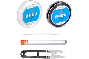 N/ C Fil Elastique pour Bracelet - Cordons élastiques pour la Fabrication de Bijoux Perle Collier, avec Ciseaux et Aiguille à Perles - Noir et Transparent, 50 m x 0,8 mm, 21cm*15cm*1.5cm